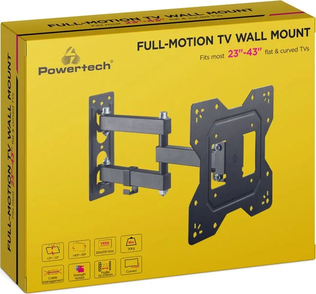 POWERTECH επιτοίχια βάση τηλεόρασης PT-1129, 23-43", έως 30kg, full motion — εικόνα 6
