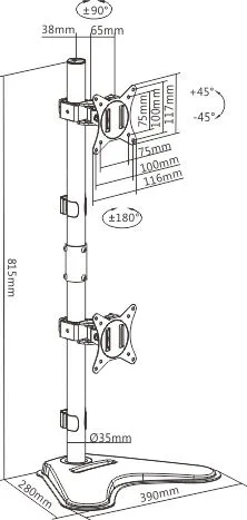 BRATECK βάση γραφείου για 2x οθόνες LDT66-T02V, 17-32", έως 9kg — εικόνα 5