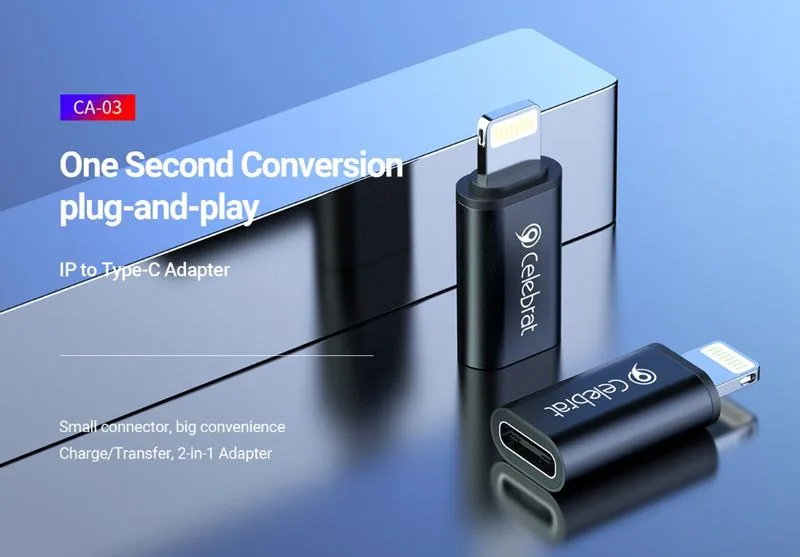 CELEBRAT αντάπτορας Lightning σε USB-C CA-03, 2A, 480Mbps, μαύρος — εικόνα 2