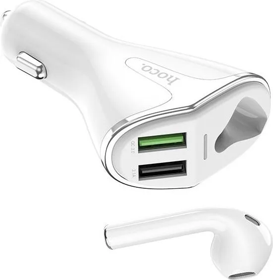 HOCO E47 φορτιστής ΑΥΤΟΚΙΝΗΤΟΥ QC3.0 και ακουστικό Handsfree 2 ΣΕ 1 λευκό — εικόνα 3