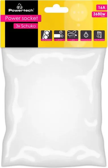 POWERTECH πολύπριζο PT-873, 3x schuko, 16A, 1.5m, λευκό — εικόνα 2