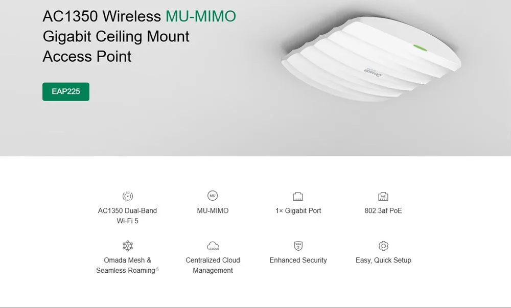 TP-LINK access point EAP225, AC1350 MU-MIMO, οροφής, V4.20 — εικόνα 2