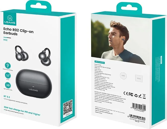 USAMS earphones με θήκη φόρτισης Echo R02, OWS, Φ11mm, 50/300mAh, μαύρα — εικόνα 8