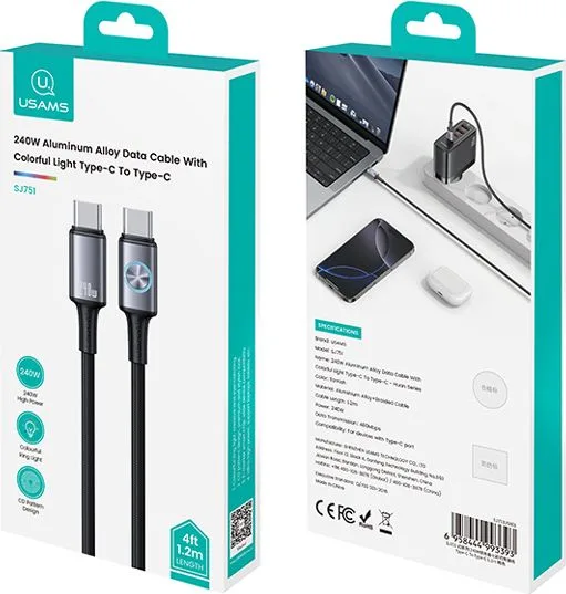 USAMS καλώδιο USB-C SJ751, 240W, 480Mbps, 1.2m, μαύρο — εικόνα 4