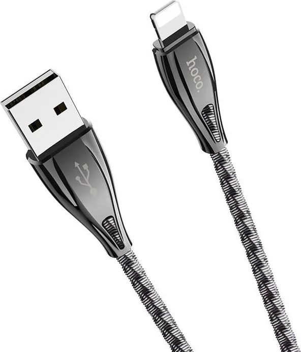 HOCO U56 Metal Armor ΜΕΤΑΛΛΙΚΟ καλώδιο Lightning φόρτισης & Data 1.2m, γκρι — εικόνα 2