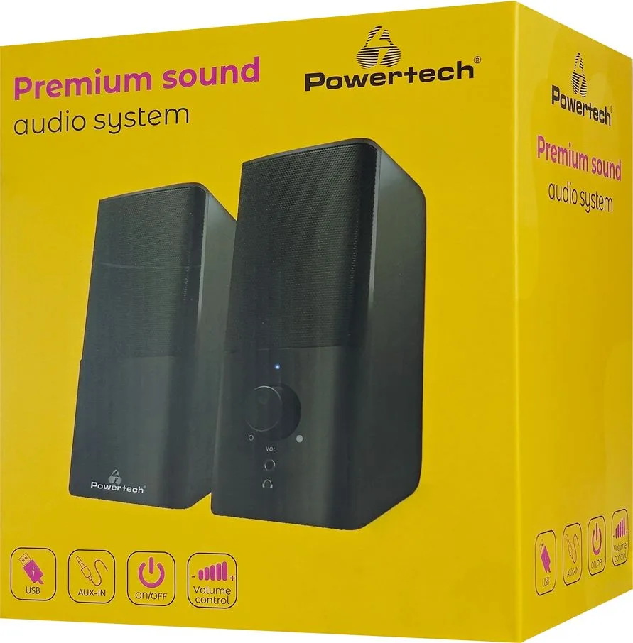 POWERTECH ηχεία Premium sound PT-847, 2x 3W, 3.5mm, μαύρα — εικόνα 3