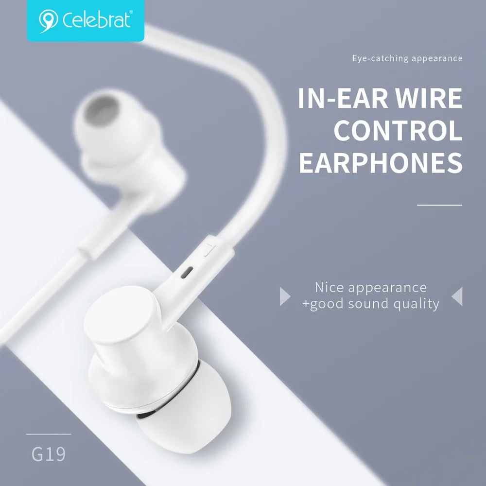 CELEBRAT earphones με μικρόφωνο G19, 3.5mm σύνδεση, Φ10mm, 1.2m, μαύρα — εικόνα 2