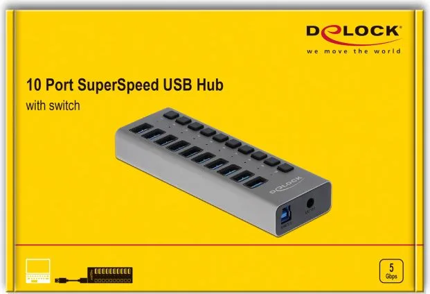 DELOCK USB hub 63670 με διακόπτες, 10x θυρών, 5Gbps, γκρι — εικόνα 4