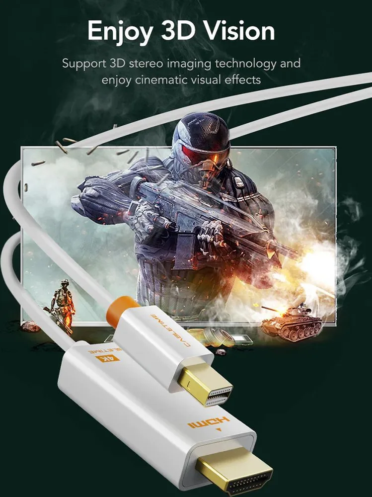 CABLETIME καλώδιο mini DisplayPort σε HDMI CT-AV588-03G4K, 4K/30Hz, 1m, λευκό — εικόνα 3