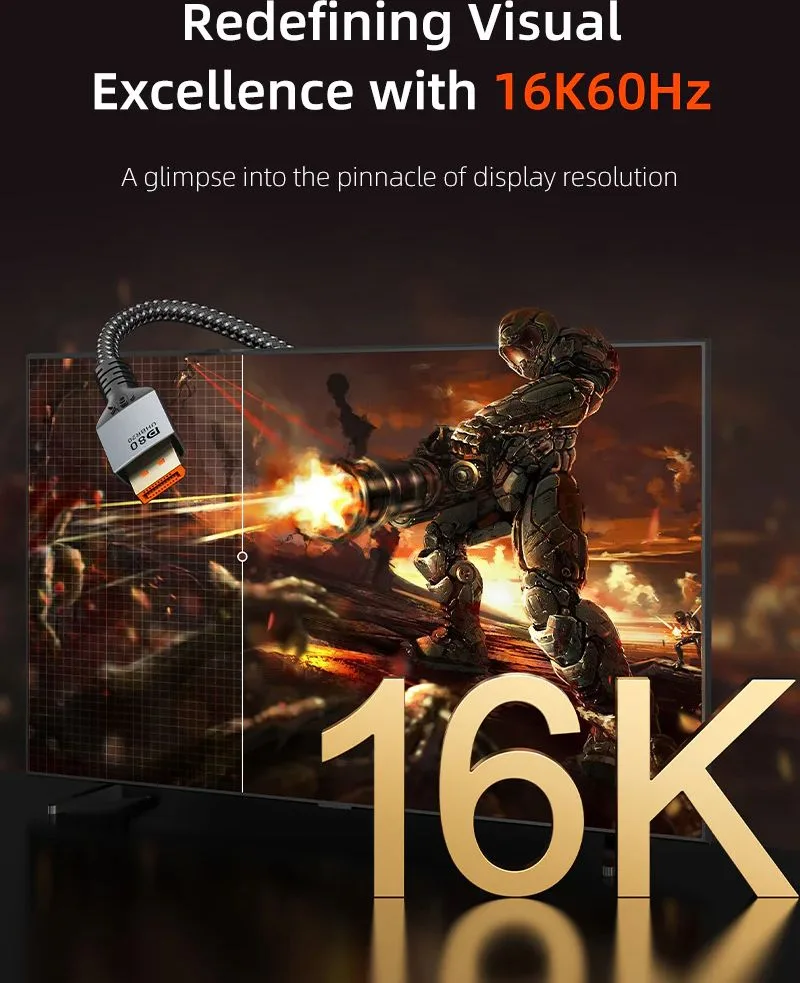 CABLETIME καλώδιο DisplayPort 2.1 CT-DP16K, VESA Certified, 16K/60Hz, 80 Gbps, 2m, μαύρο — εικόνα 3