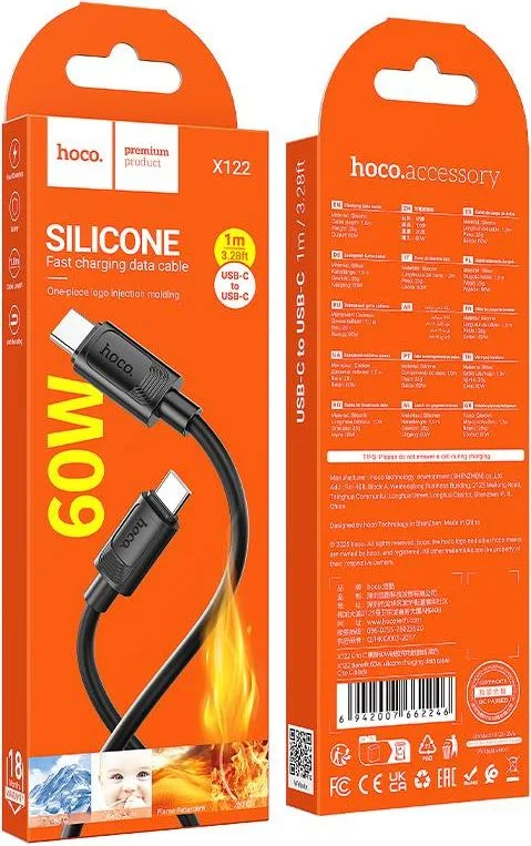 HOCO X122 Benefit, καλώδιο φόρτισης Type-C ΣΕ Type-C, 60W, μαύρο — εικόνα 3