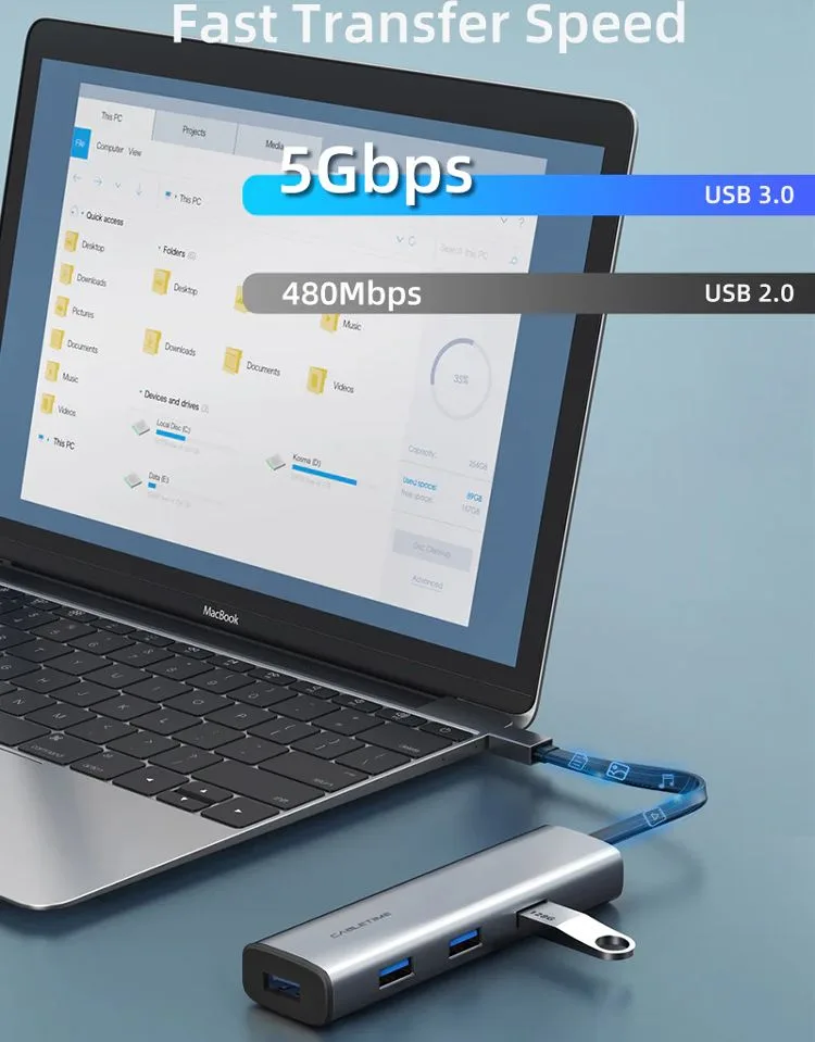 CABLETIME USB hub CT-HUBP4, 4x θυρών, 5Gbps, USB-C σύνδεση, γκρι — εικόνα 4