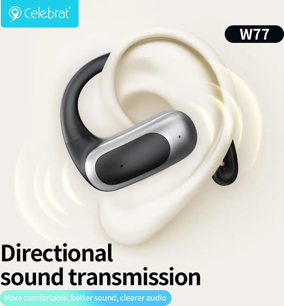 CELEBRAT earphones με θήκη φόρτισης W77, OWS, 12mm, 40/400mAh, μαύρα — εικόνα 2