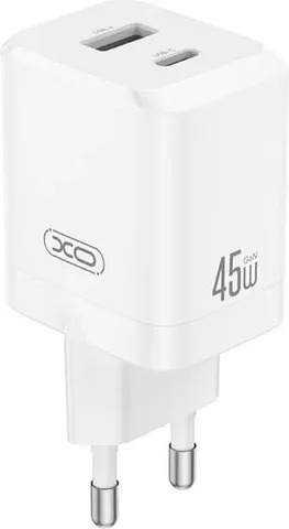 XO CE36, φορτιστής ΓΡΗΓΟΡΗΣ φόρτισης, 2 ΘΥΡΕΣ, GAN, 45W, ΛΕΥΚΟΣ