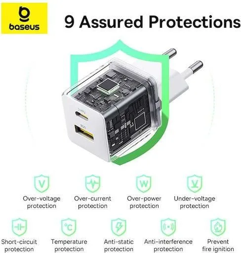 BASEUS Palm φορτιστής ΓΡΗΓΟΡΗΣ φόρτισης, 2 ΘΥΡΕΣ, 30W, ΛΕΥΚΟΣ — εικόνα 2