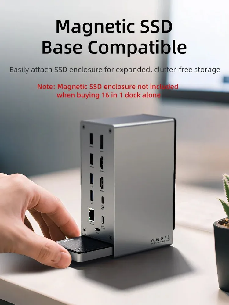 CABLETIME docking station CT-DK181-AG, 16 θυρών, USB-C σύνδεση, 100W PD, 1000Mbps, MST, γκρι — εικόνα 8