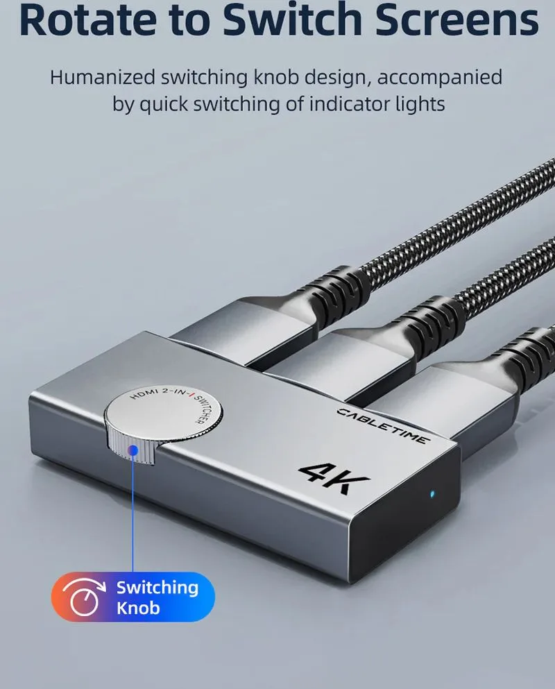 CABLETIME HDMI switch CT-HS4K2-AG, 2 σε 1, 4K/60Hz, bi-directional, γκρι — εικόνα 2