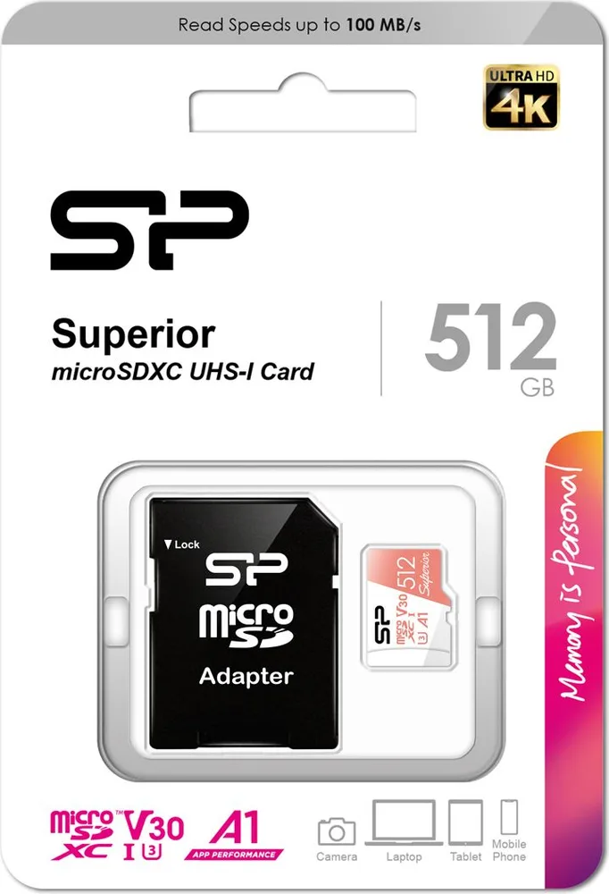 SILICON POWER κάρτα μνήμης microSDXC Superior, 512GB, C10 UHS-I U3 A1 V30 — εικόνα 3