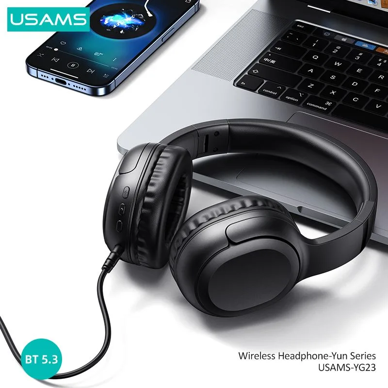 USAMS headphones YG23, ασύρματα & ενσύρματα, Φ40mm, 300mAh, μαύρα — εικόνα 3