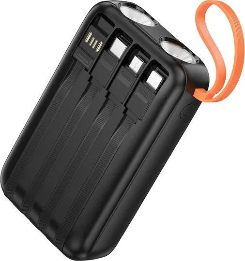 HOCO J151 Spirit, Powerbank, 10000MAh, ΔΙΠΛΟ ΦΩΣ, οθόνη LED, 4 καλώδια, μαύρο — εικόνα 2