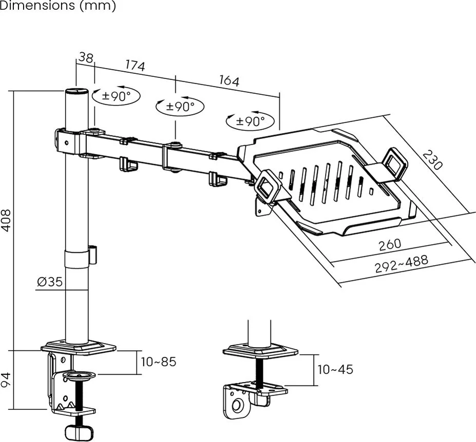 POWERTECH βάση γραφείου οθόνης ή laptop PT-1570, 17-32", έως 10kg — εικόνα 5