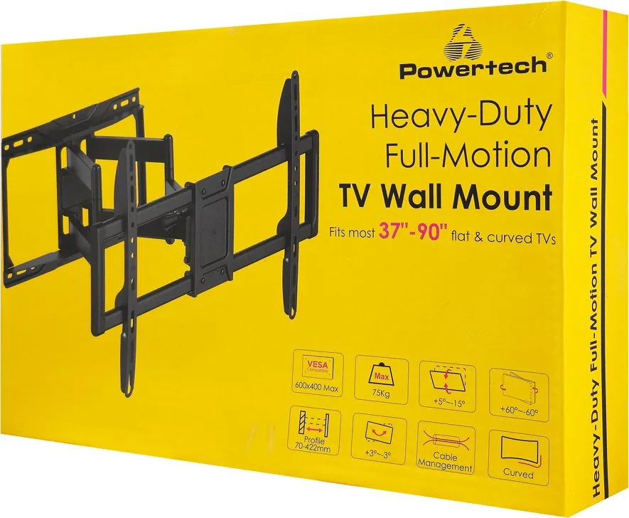 POWERTECH επιτοίχια βάση τηλεόρασης PT-1423, 37-90", 75kg, heavy duty, full motion — εικόνα 8