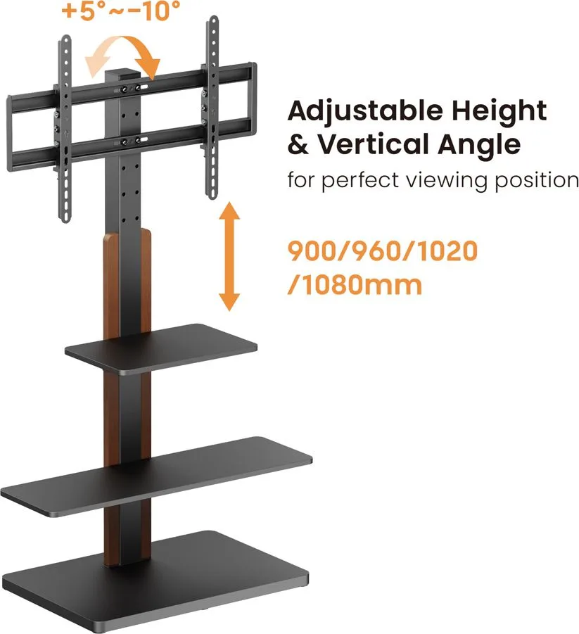 POWERTECH βάση τηλεόρασης δαπέδου PT-1422, 32-75", έως 40kg, με ράφια — εικόνα 3