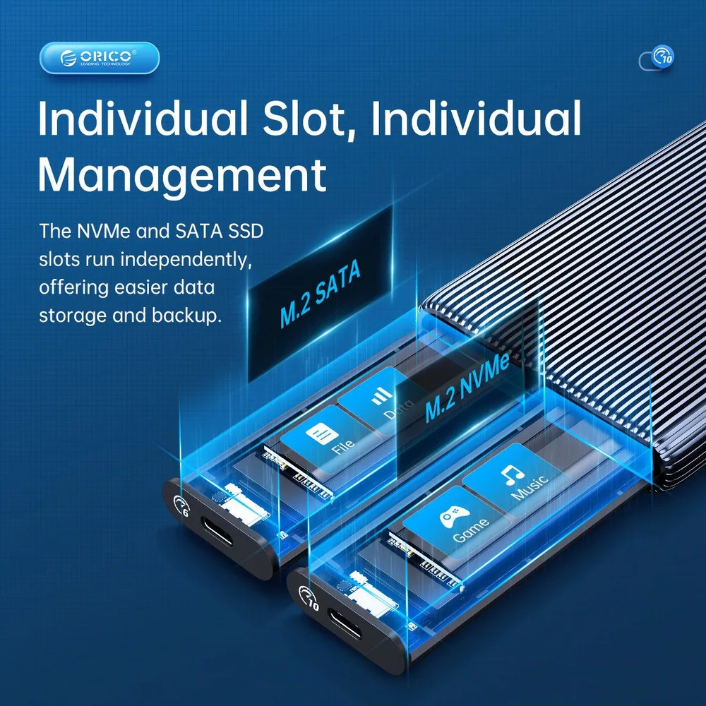 ORICO θήκη για 2x M.2 NVME SSD AM2C3-2N, 10Gbps, tool free, γκρι — εικόνα 2