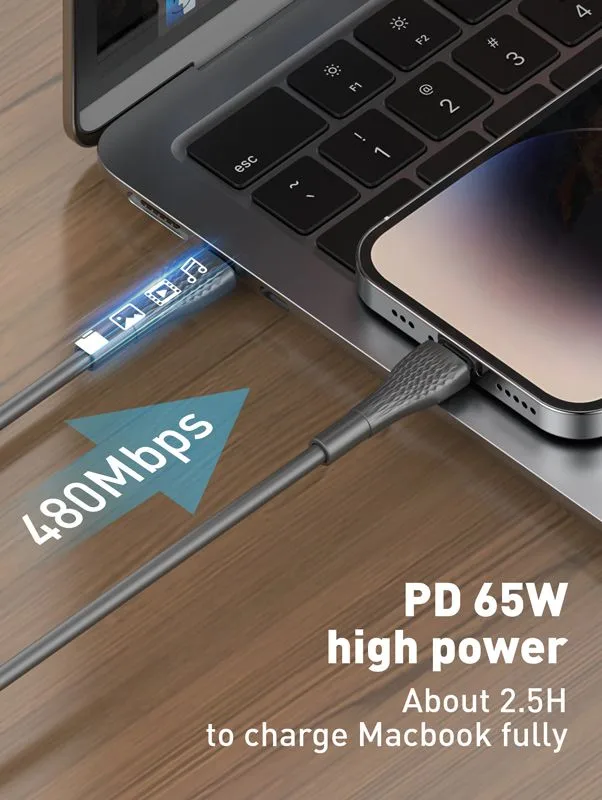 LDNIO καλώδιο USB-C σε USB-C LC671C, 65W PD, 1m, γκρι — εικόνα 3