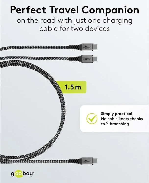 GOOBAY καλώδιο USB-C σε 2x USB-C 75739, 60W, 480Mbps, 1.5m, γκρι — εικόνα 5