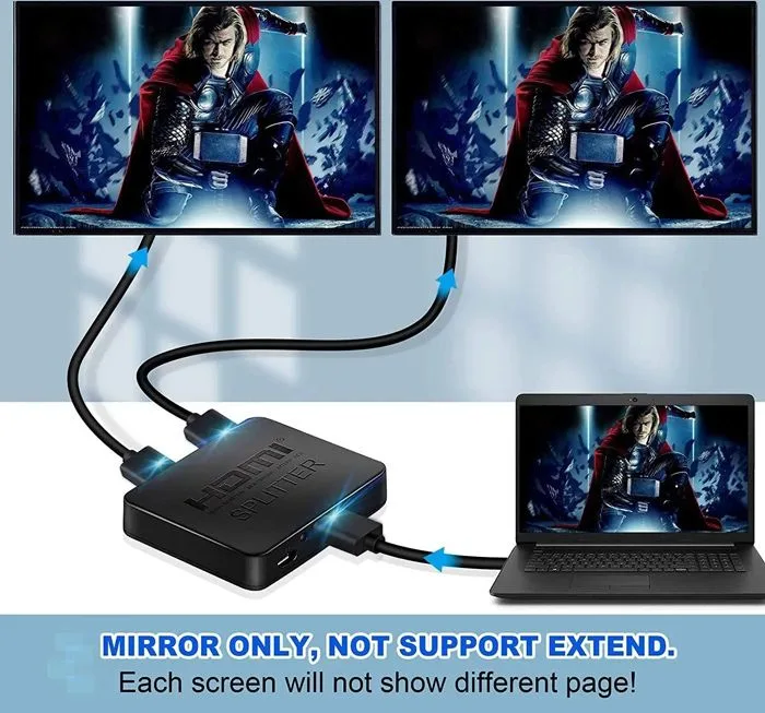 POWERTECH HDMI splitter CAB-H163, 1-in σε 2-out, 4K/30Hz, HDR/HDCP, μαύρο — εικόνα 3