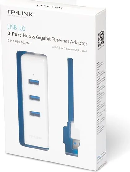 TP-LINK USB Hub UE330 με θύρα δικτύου, 3 θυρών, USB σύνδεση, λευκό — εικόνα 2