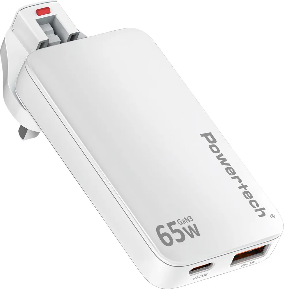 POWERTECH φορτιστής τοίχου PT-1532, EU/UK/CN βύσμα, USB/USB-C, 65W, GaN, λευκός — εικόνα 3