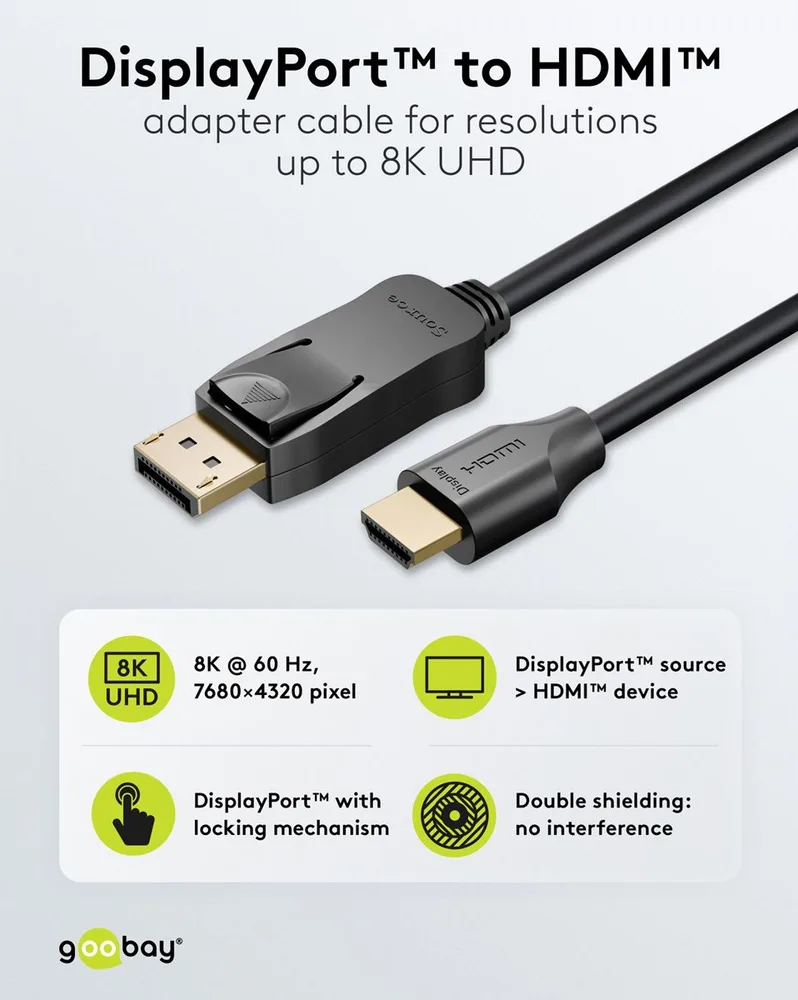 Καλώδιο DisplayPort σε HDMI 8K με χρυσούς και μαύρους εξώστες, υποστηρίζει 8K@60Hz και 4K@60Hz με 48 Gbps