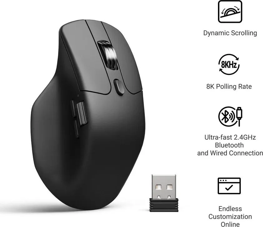 Keychron M6 (M6S-A23) Wireless Ergonomic Optical Mouse 8000hz Polling Rate Black — εικόνα 2