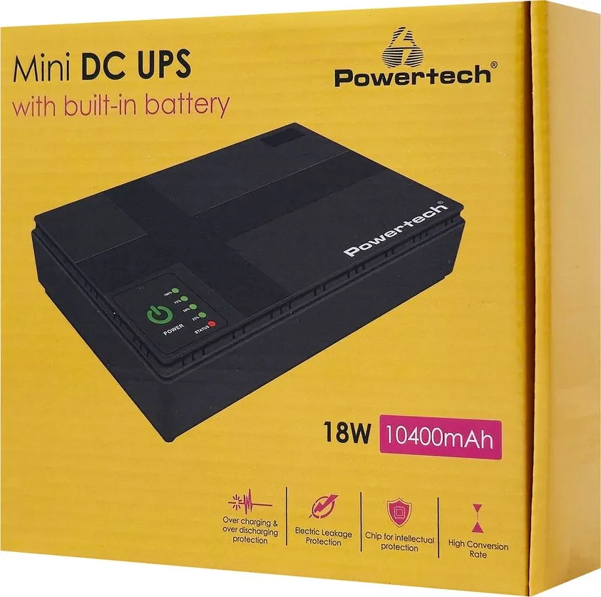 POWERTECH Mini DC UPS PT-1434, 18W, 10400mAh, 3x DC, Usb/lan/poe, μαύρο — εικόνα 4