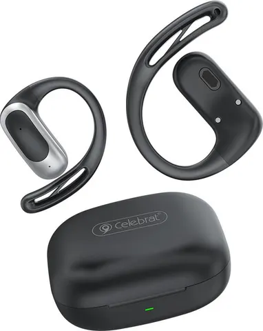 CELEBRAT earphones με θήκη φόρτισης W77, OWS, 12mm, 40/400mAh, μαύρα