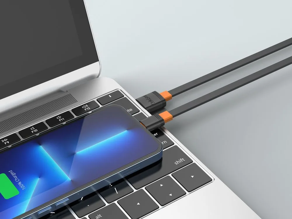 CELEBRAT καλώδιο USB-C σε USB CB-33C, flat, 3A, 1m, μαύρο — εικόνα 2