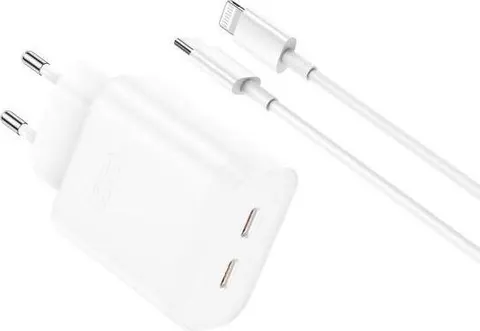 XO L105 φορτιστής, 35W, 2 ΘΥΡΕΣ PD, με καλώδιο Lightning, ΛΕΥΚΟΣ (NB-Q189A)