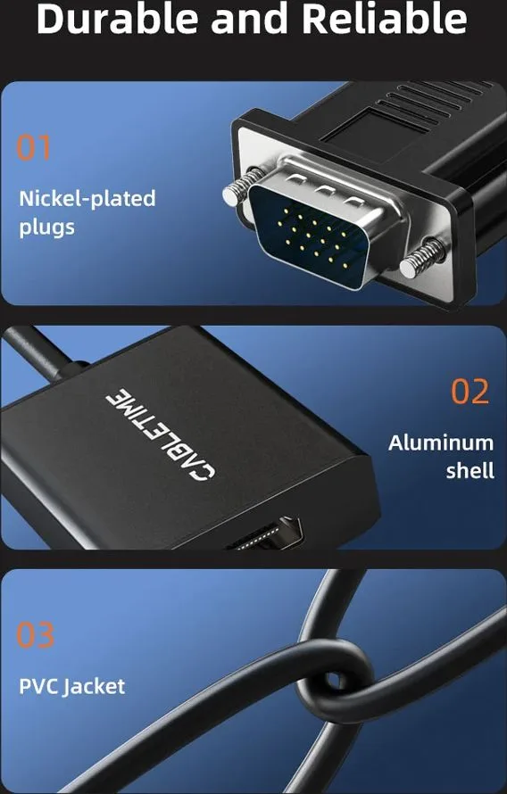 CABLETIME αντάπτορας VGA σε HDMI CT-AV582-VGAH με 3.5mm & micro USB, 1080p/60Hz, μαύρος — εικόνα 3