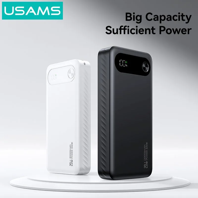 USAMS power bank CD251 με οθόνη, 3x θύρες εξόδου, 20000mAh, PD20W, μαύρο — εικόνα 2
