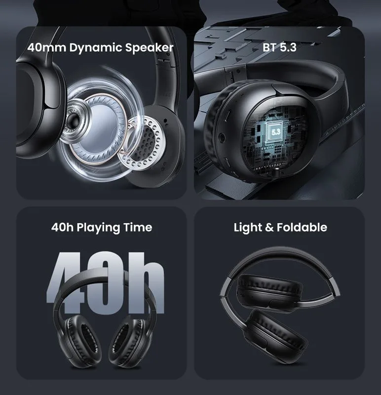 USAMS headphones YG23, ασύρματα & ενσύρματα, Φ40mm, 300mAh, μαύρα — εικόνα 8