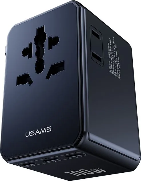 USAMS φορτιστής/αντάπτορας πρίζας CC334, USB & 3x USB-C, universal, 100W, GaN, μαύρος — εικόνα 7