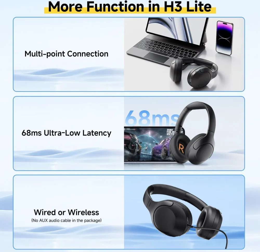 QCY H3 Lite Headset Black - ANC Noise Canceling 40mm drivers 68ms latency - 60h battery — εικόνα 5