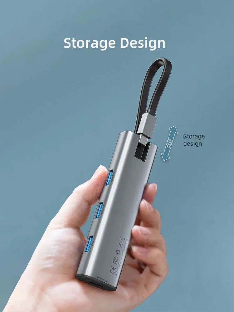 CABLETIME USB hub CT-HUBP4, 4x θυρών, 5Gbps, USB-C σύνδεση, γκρι — εικόνα 3