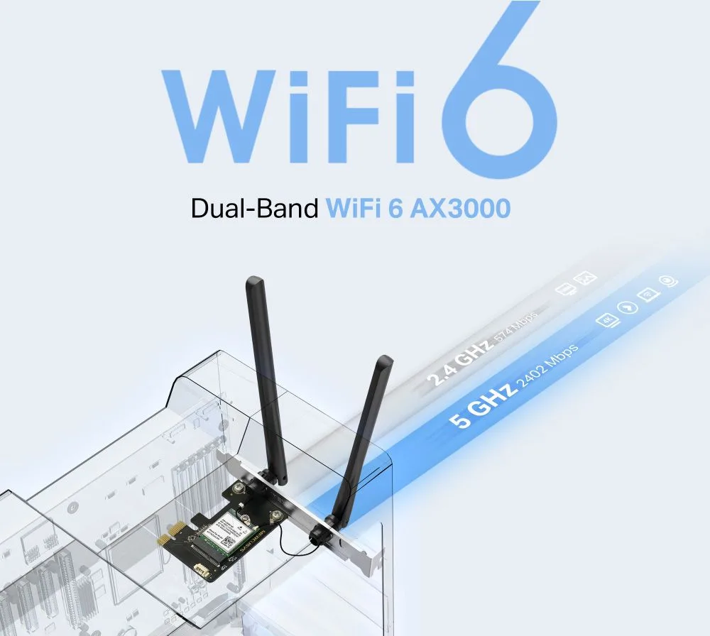 MERCUSYS κάρτα δικτύου WiFi 6 & Bluetooth MA80XE, 3000Mbps AX3000, PCIe, V2.0 — εικόνα 4