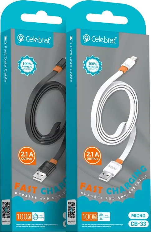 CELEBRAT καλώδιο micro USB σε USB CB-33M, flat, 2.1A, 1m, μαύρο — εικόνα 4