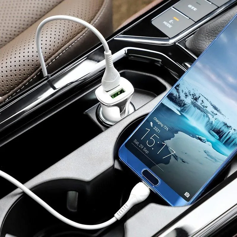 HOCO Z31 Universe φορτιστής ΑΥΤΟΚΙΝΗΤΟΥ QC3.0 με 2ΘΥΡΕΣ, καλώδιο Micro λευκό — εικόνα 4