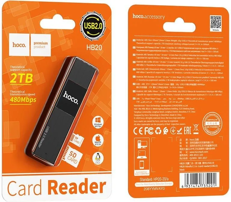HOCO HB20 Mindful 2-IN-1CARD Reader(USB2.0) — εικόνα 3