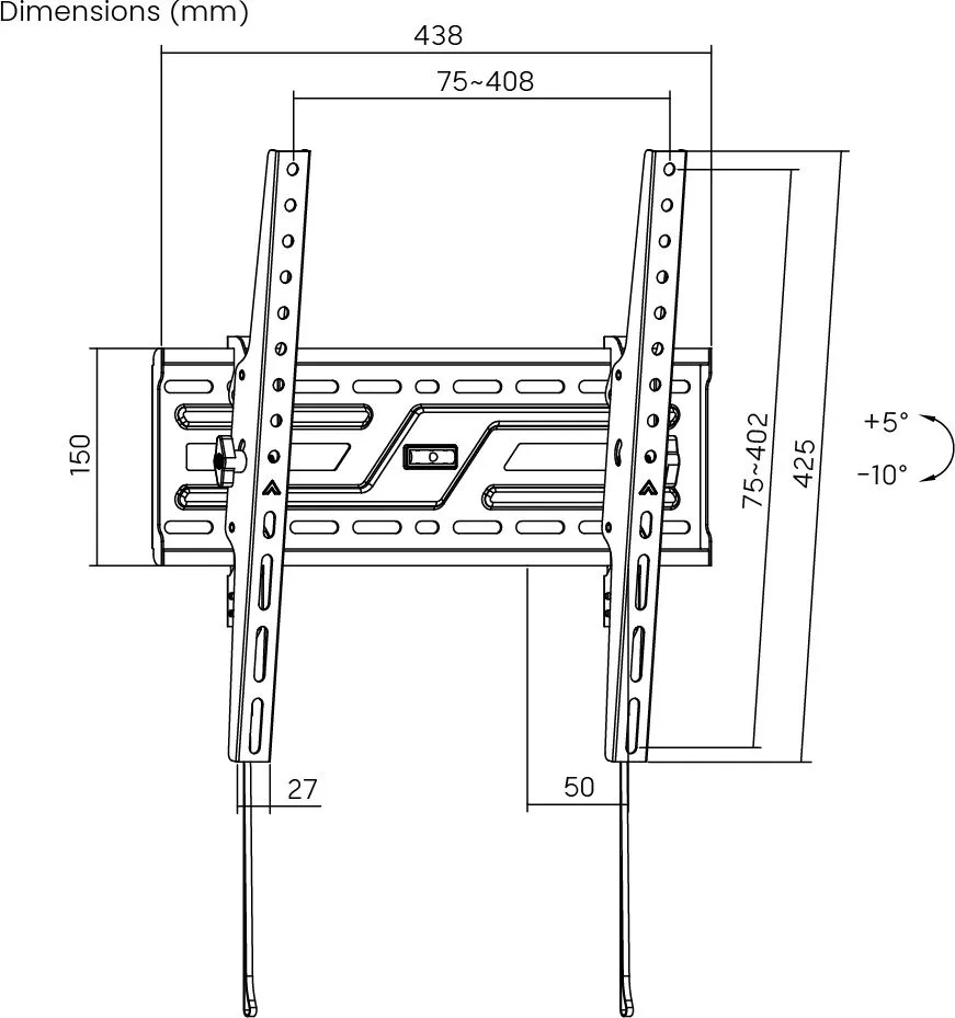 POWERTECH επιτοίχια βάση τηλεόρασης PT-1372, 32-75", έως 75kg, ρυθμιζόμενη κλίση — εικόνα 7